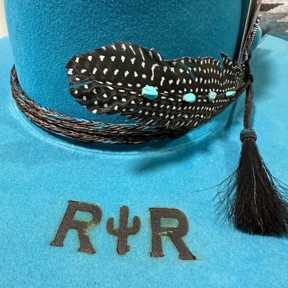 Bailey Cowgirl Hat Turquoise Western with Feather and Card Accent Bailey Cowgirl Hat Turquoise Western with Feather and Card  main image 2